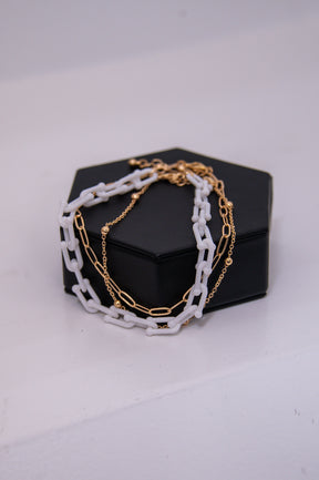 White/Gold Layered Chain Anklets - ANK001WH