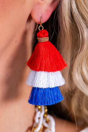 Red/White/Blue Tassel Dangle Earrings - EAR4315RD