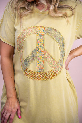 Expressway To Your Heart Vintage Mustard/Multi Color Floral Peace Sign Dress - D5132VMU