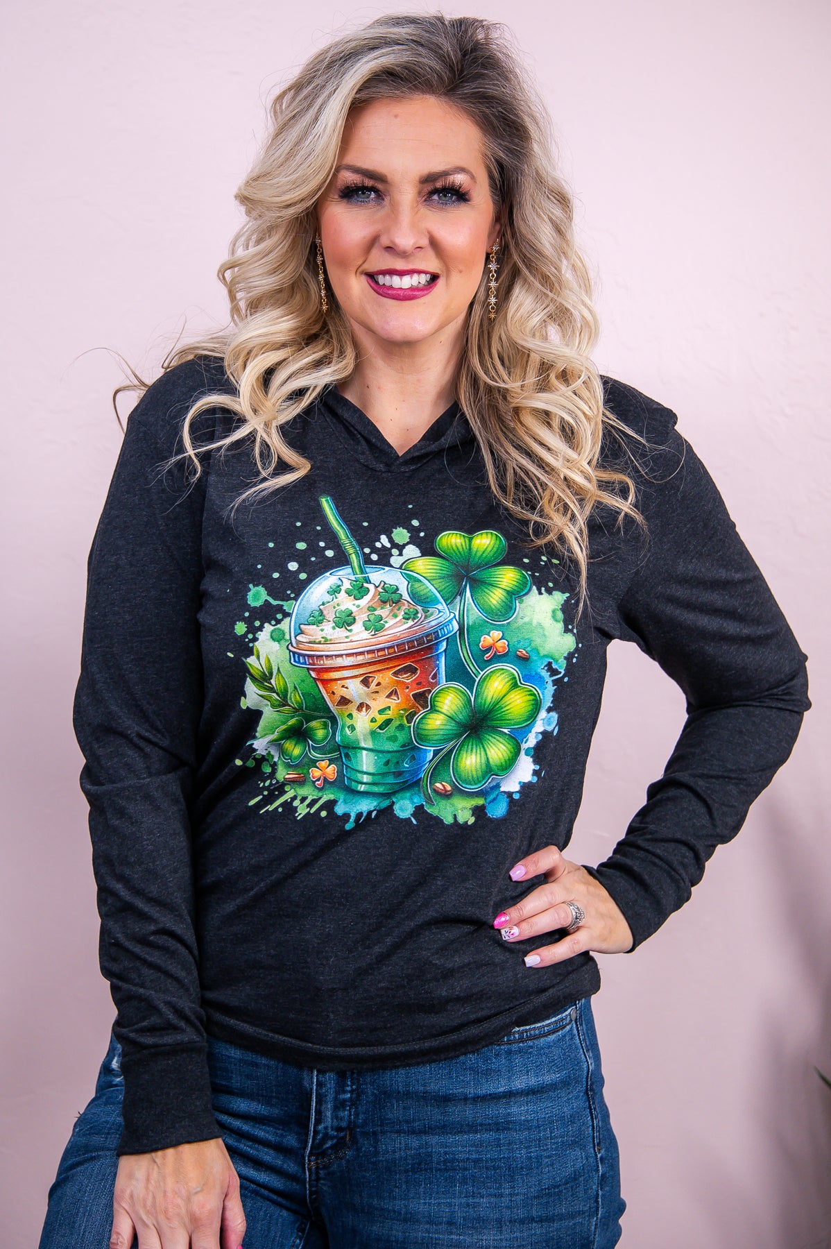 A Latte To Start Your Luck Charcoal St Patty's Latte Long Sleeve Graphic Tee - A3207CH