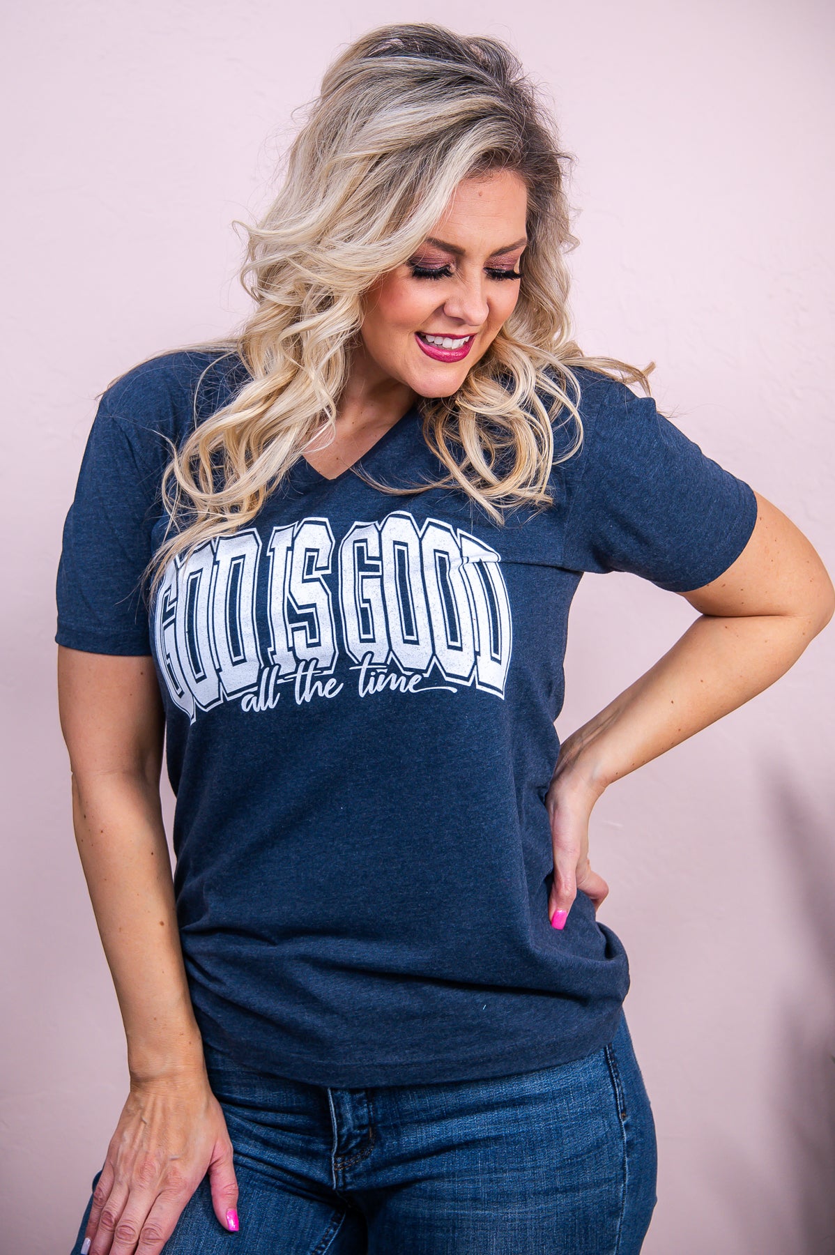 God Is Good All The Time Heather Navy Graphic Tee - A3199HNV
