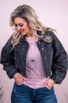 Bling Is My Superpower Black Solid Distressed Bling Denim Jacket - O5340BK