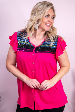 Sunny Day Stroll Fuchsia/Multi Color Sequin Top - T9823FU