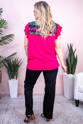 Sunny Day Stroll Fuchsia/Multi Color Sequin Top - T9823FU