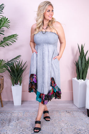 Beloved Bliss Gray/Multi Color Floral Embroidered Dress - D5375GR