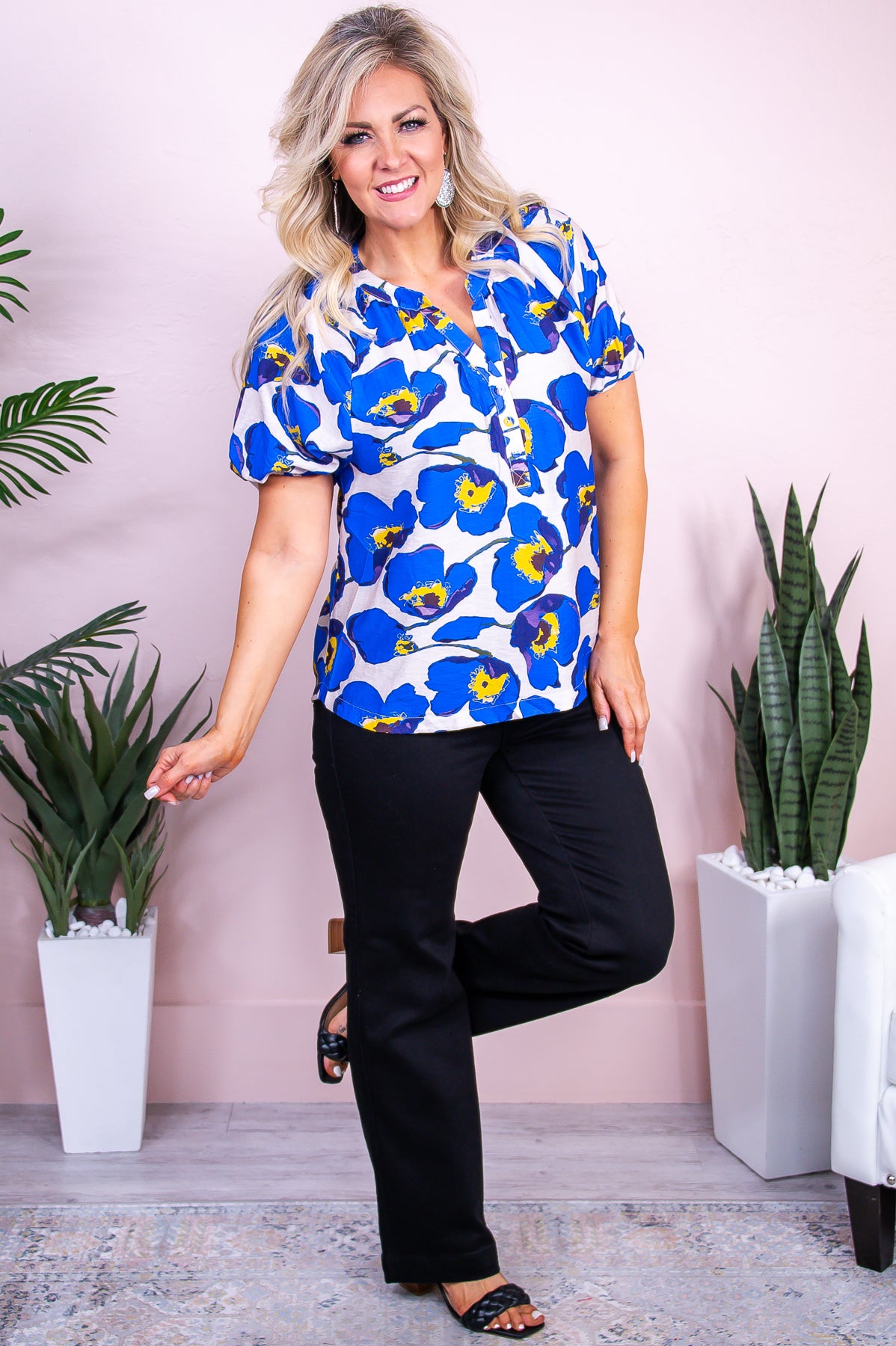 Kisses From Cabo Blue/Multi Color Printed Top - T9825BL