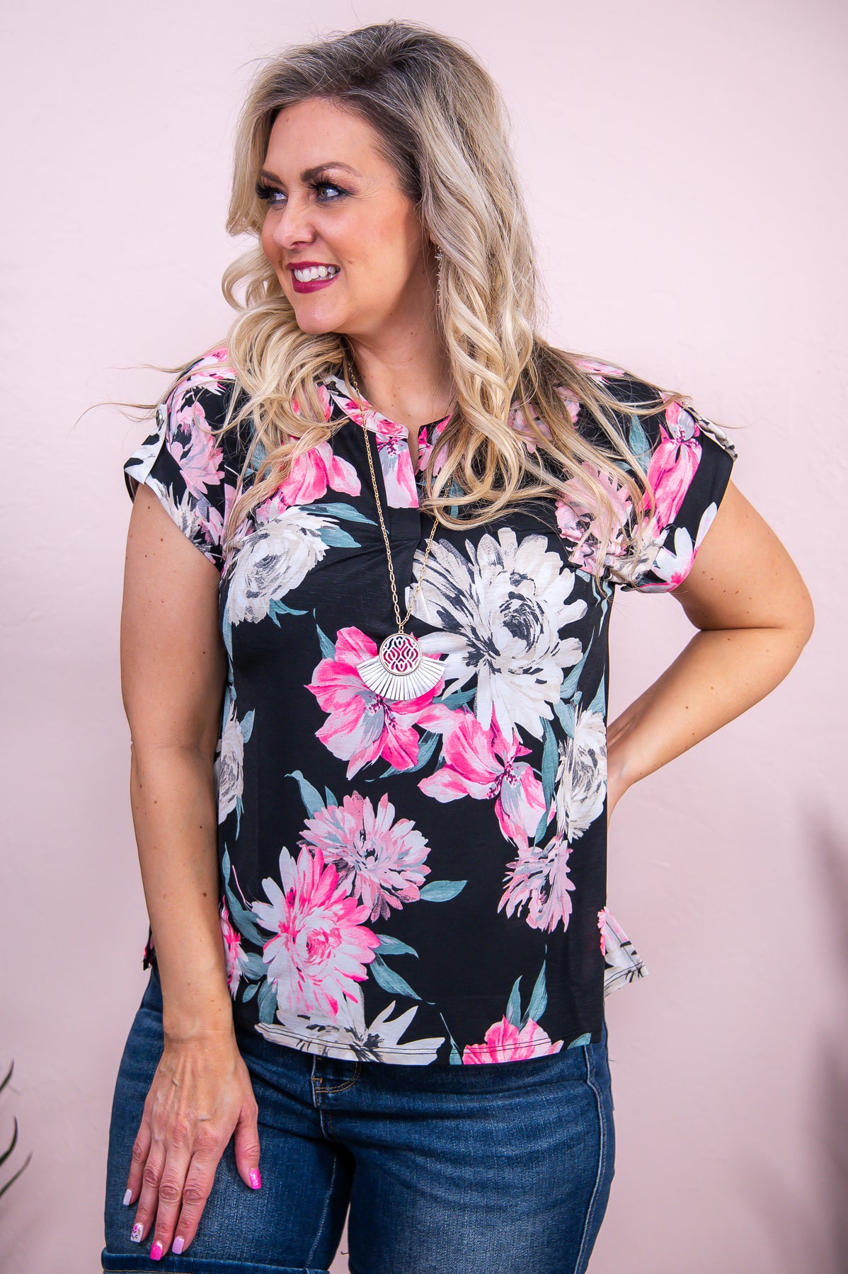 Fresh From The Greenhouse Black/Multi Color Floral Top - T9014BK