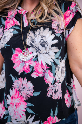 Fresh From The Greenhouse Black/Multi Color Floral Top - T9014BK