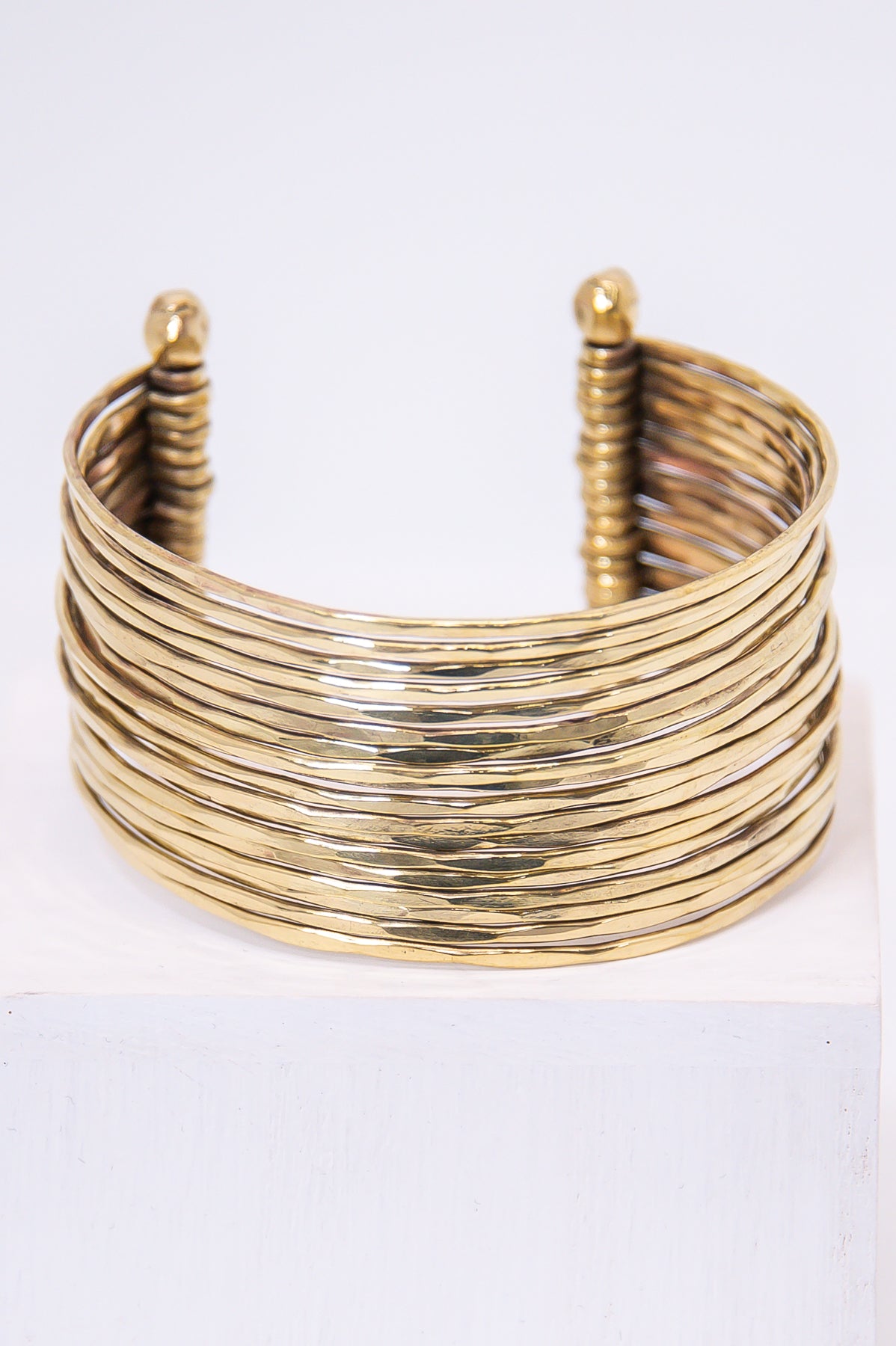 Gold Hammered Multi Row Cuff Bracelet - BRC3372GD