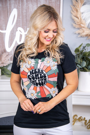 Here Comes The Sun Black Graphic Tee - A2692BK