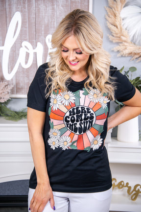 Here Comes The Sun Black Graphic Tee - A2692BK