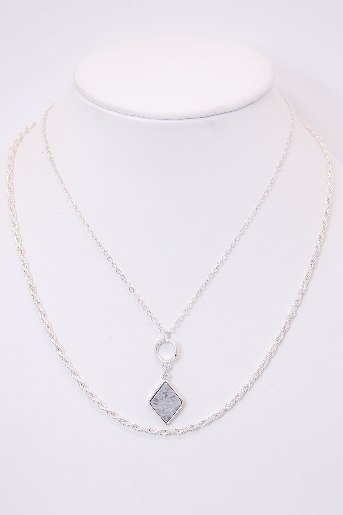Silver Double Chain Pendant Necklace - NEK4278SI