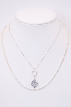 Silver Double Chain Pendant Necklace - NEK4278SI