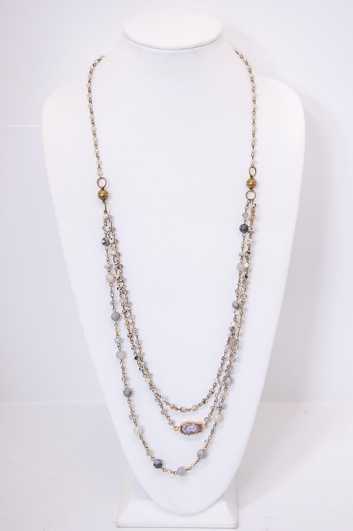 Gray/Multi Color Layered Bead Necklace - NEK4273GR