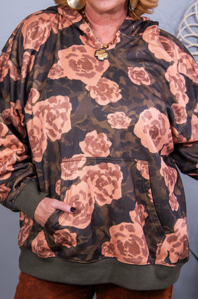 Caught In The Moment Brown/Multi Color Floral Hooded Top - T10541BR