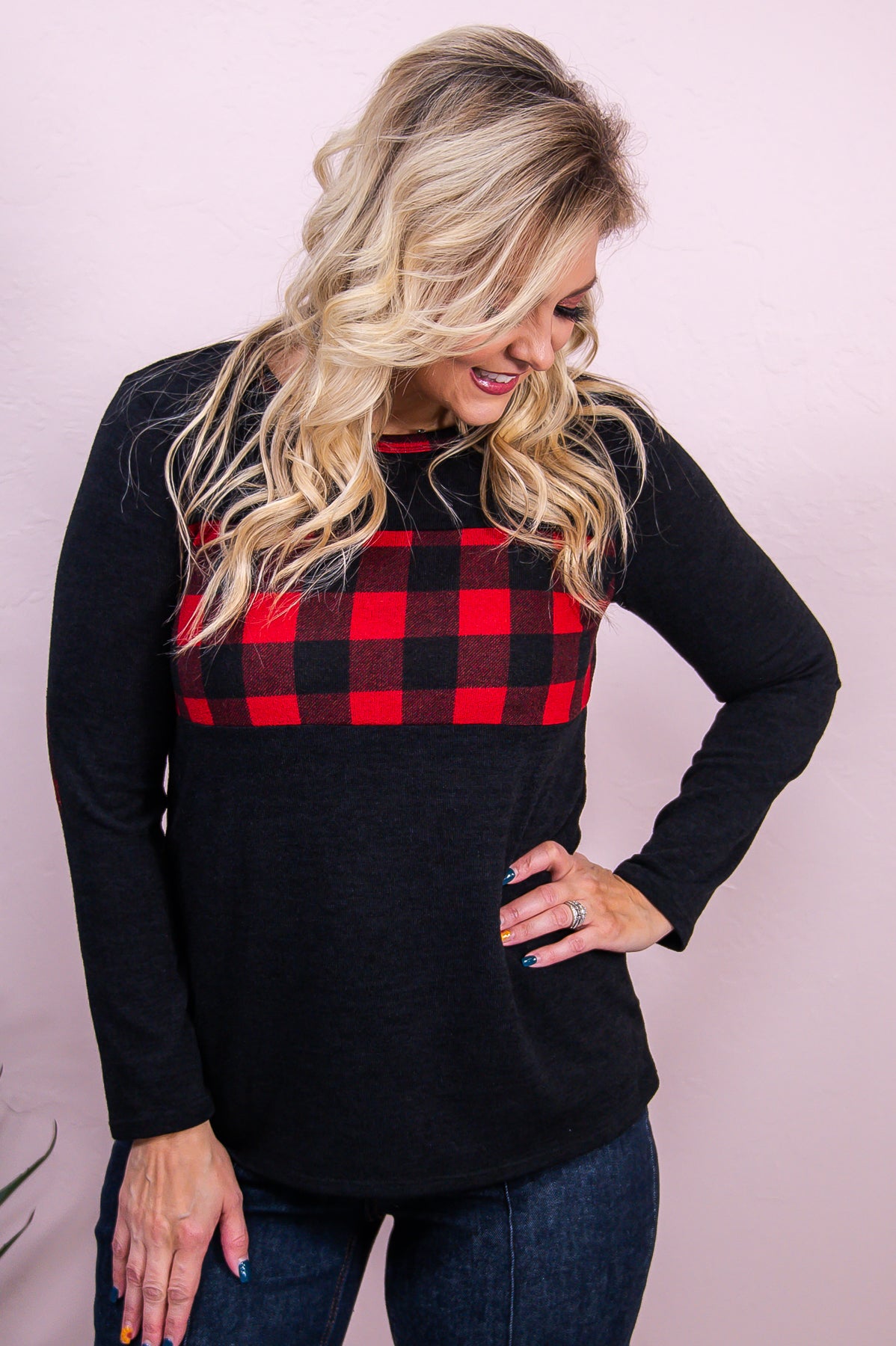 The Story Of Christmas Black/Red Checkered Top - T8354BK