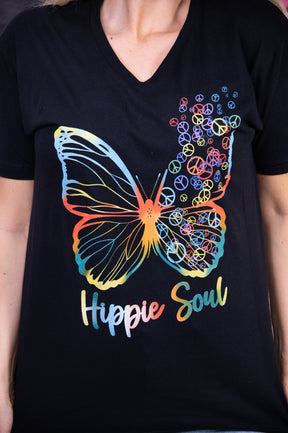 Hippie Soul Black Butterfly Printed Graphic Tee - A2694BK