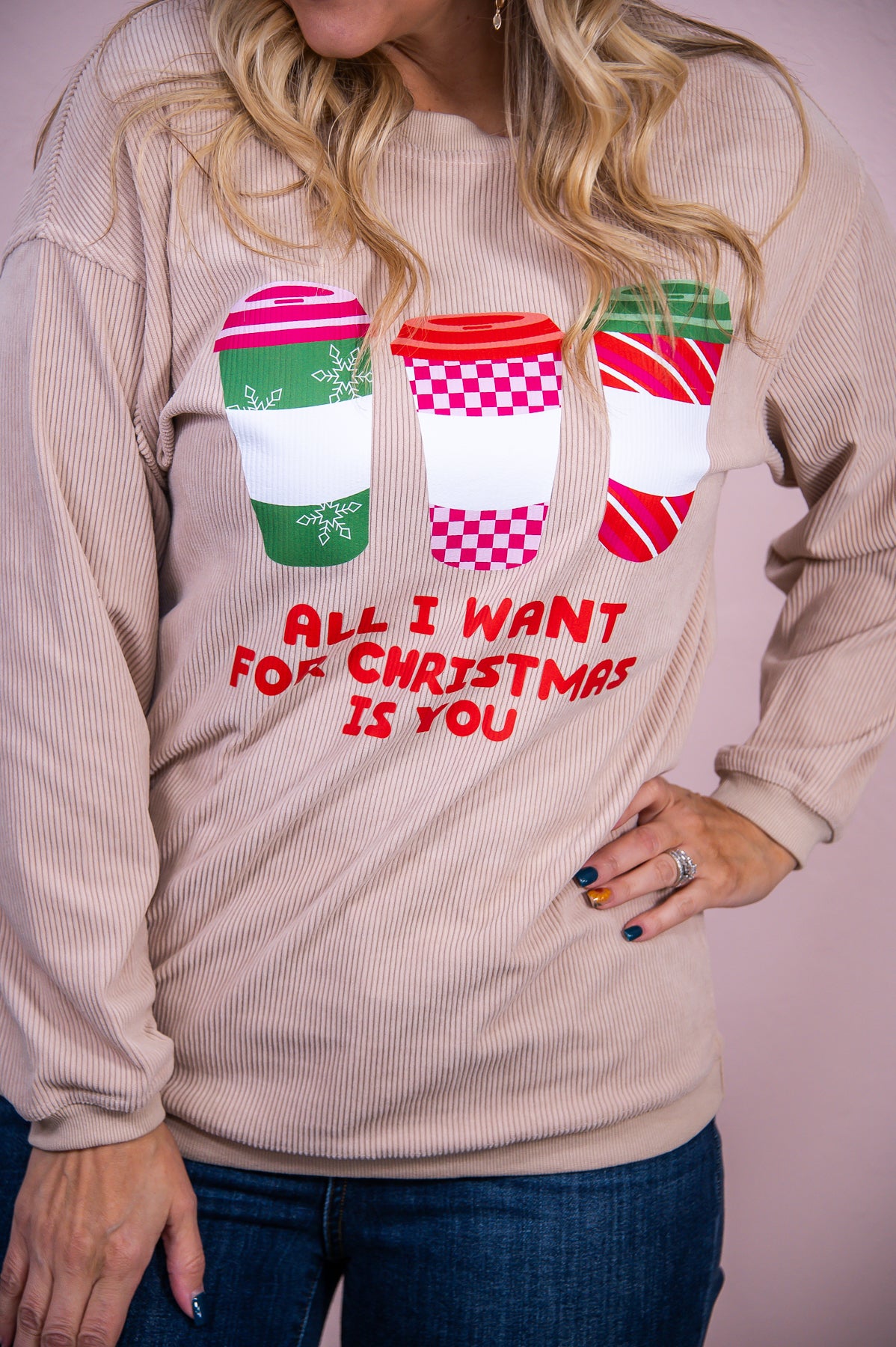 All I Want For Christmas Apricot Coffee Cup Christmas Top - T8378AP
