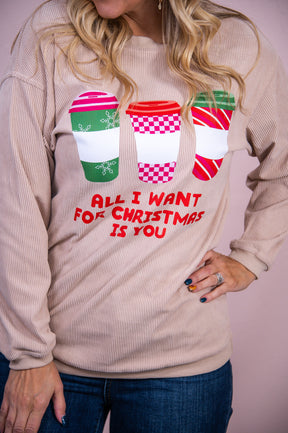 All I Want For Christmas Apricot Coffee Cup Christmas Top - T8378AP