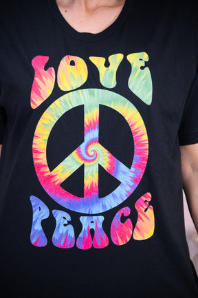 Love, Peace, & Tie Dye Vintage Black Graphic Tee - A2702VBK