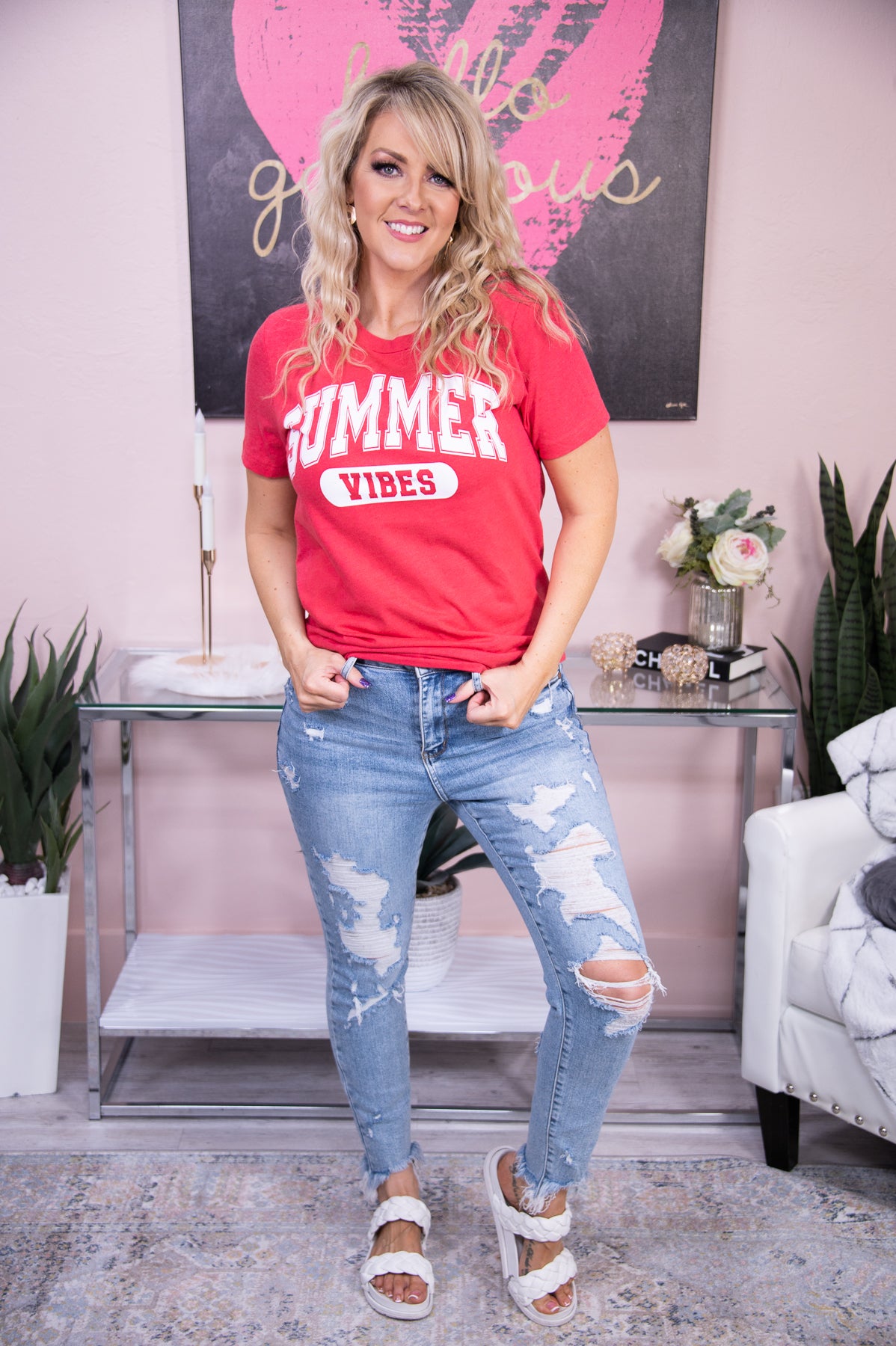 Summer Vibes Heather Red Graphic Tee - A2703HRD