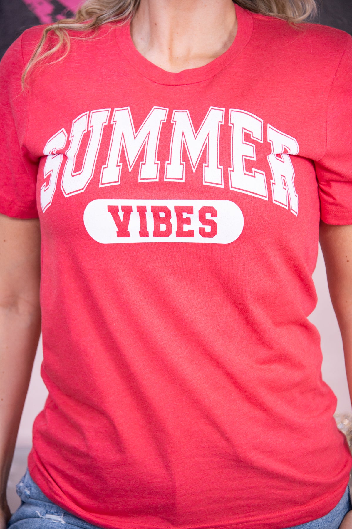 Summer Vibes Heather Red Graphic Tee - A2703HRD