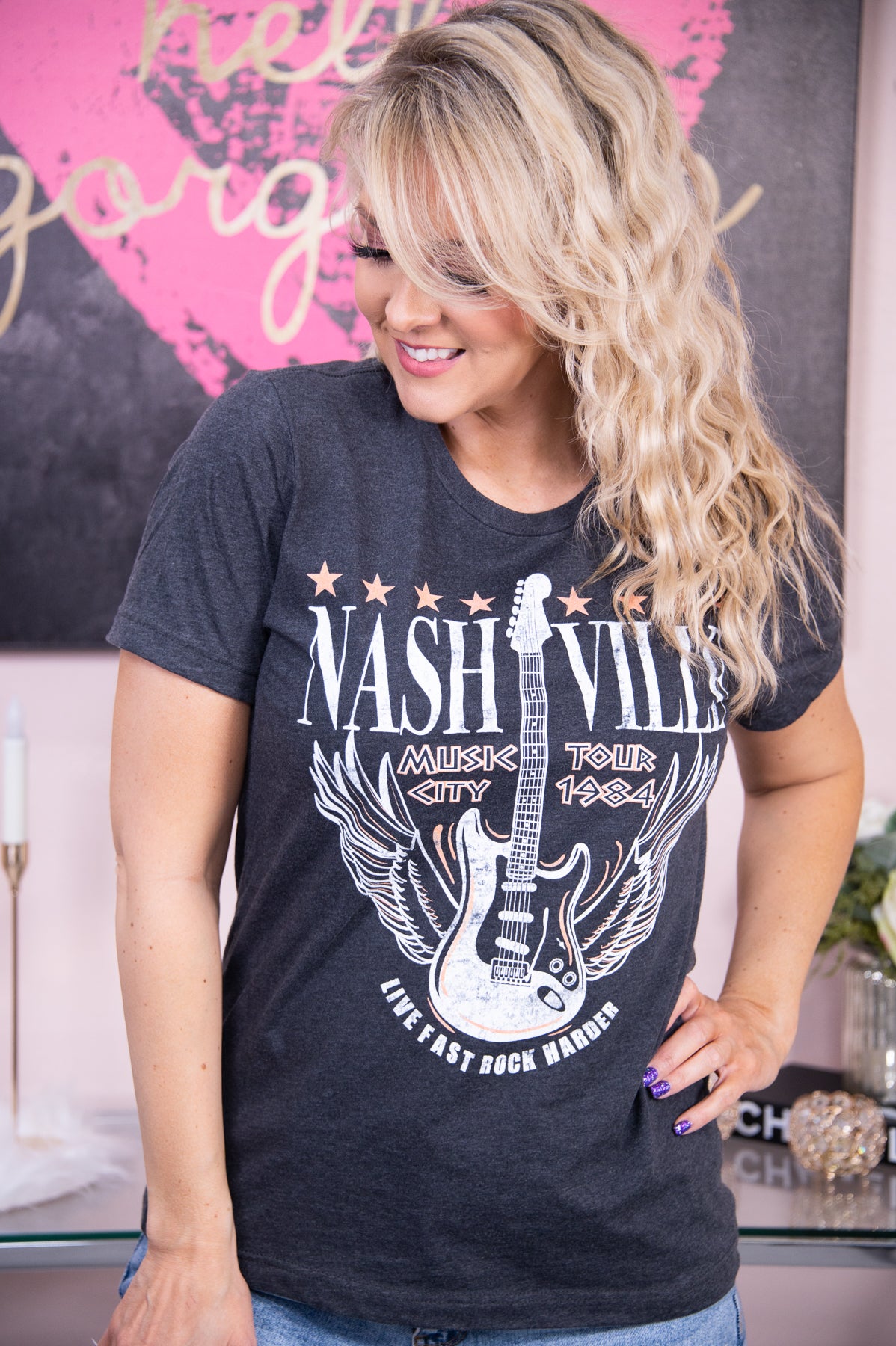 "Nashville" Dark Heather Gray Graphic Tee - A2698DHG