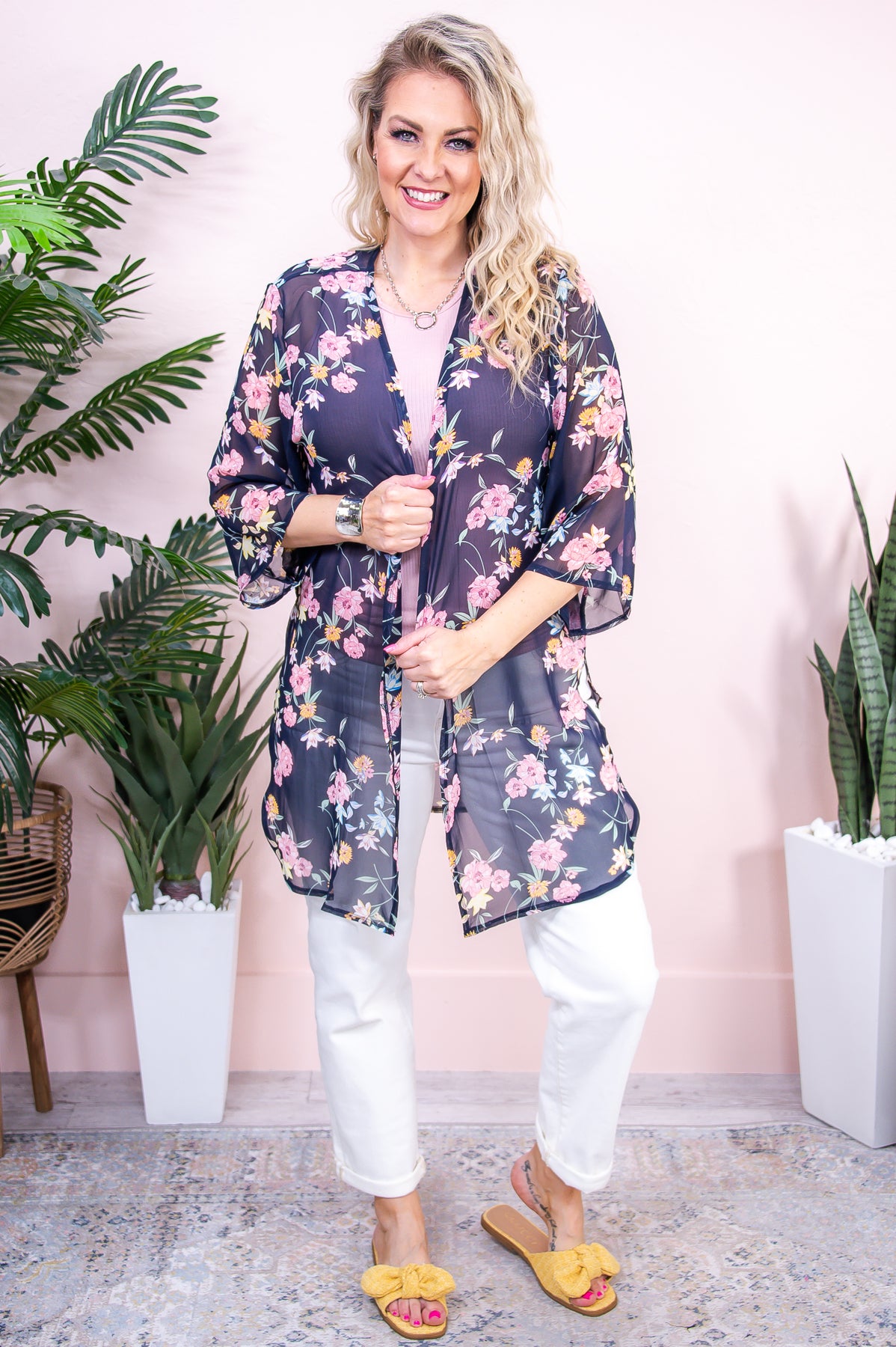 It's Your Time To Bloom Navy/Multi Color Sheer Floral Kimono - O5347NV