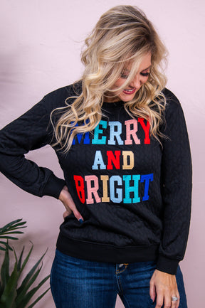 Merry And Bright Black/Multi Color Christmas Top - T8382BK