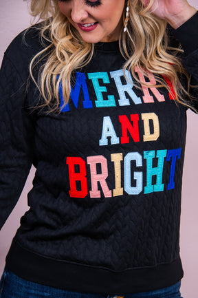 Merry And Bright Black/Multi Color Christmas Top - T8382BK