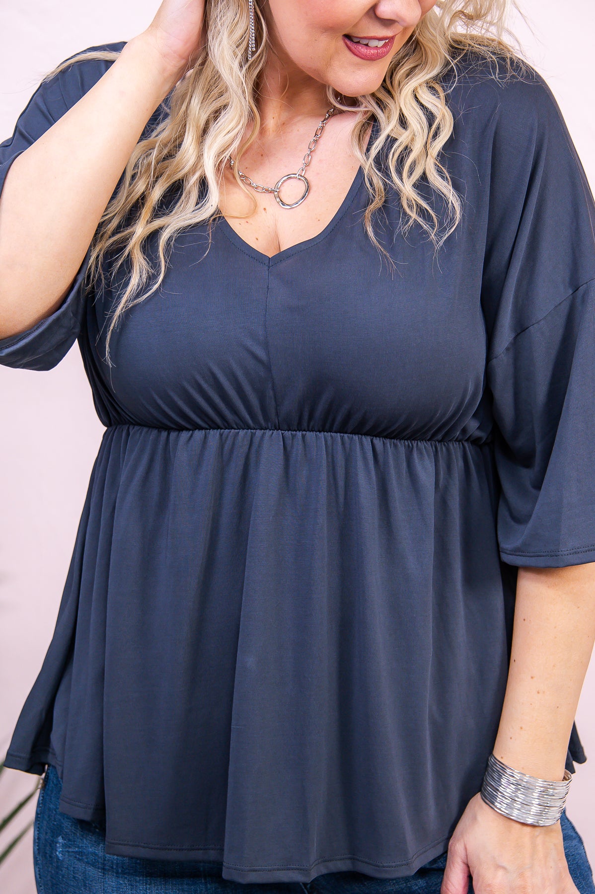 Upscale Style Charcoal Solid Babydoll Top - T9032CH