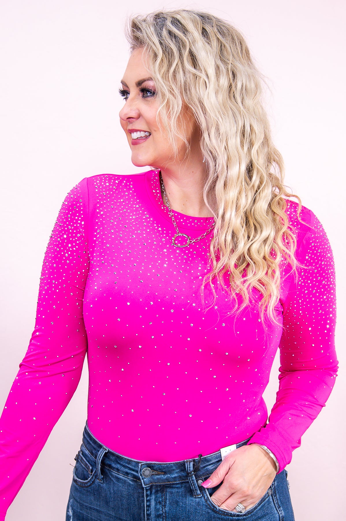 Bling Bling Baby Hot Pink/Silver Studded Bling Bodysuit - BDS1046HPK