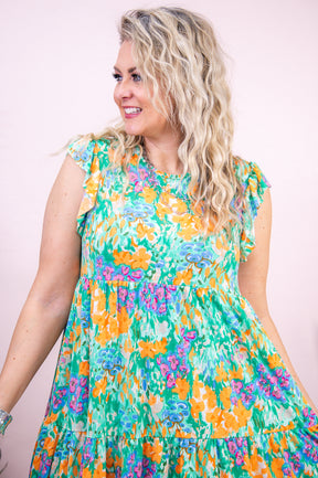 The Beauty Of Growth Green/Orange Floral Dress - D5139GN