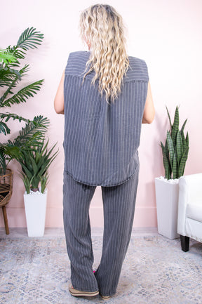 Midnight Mirage Gray Striped Top/Pant (2-Piece Set) - T9044GR