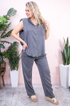 Midnight Mirage Gray Striped Top/Pant (2-Piece Set) - T9044GR