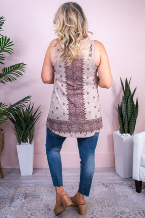 Small Town Girl Taupe/Multi Color/Pattern Bling Tank Top - T9850TA