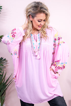 Live Like It's Spring Light Pink/Multi Color/Pattern Embroidered Dress - D5143LPK