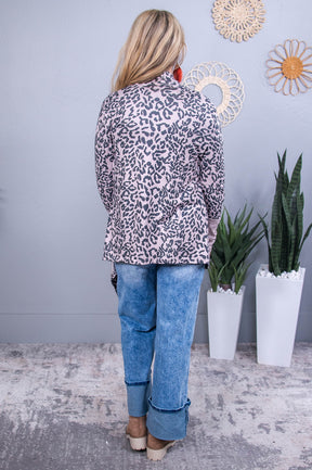 Making Your Mark Taupe/Charcoal Gray Printed Asymmetrical Cardigan - O5606TA
