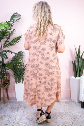 Springtime Bliss Apricot/Black Printed Dress - D5144AP