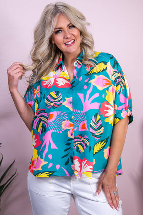 Floral Harmony Jade/Multi Color Floral High-Low Top - T9901JD