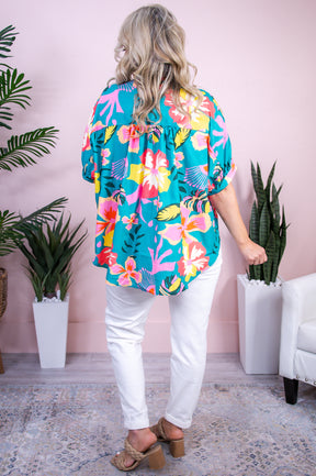 Floral Harmony Jade/Multi Color Floral High-Low Top - T9901JD