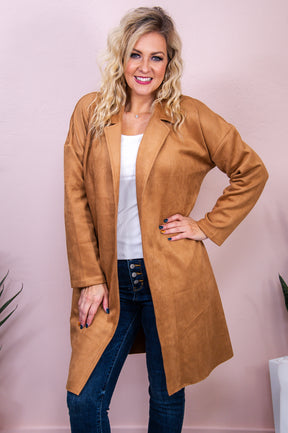 Warmest Winter Wishes Camel Solid Suede Long Jacket - O5101CA