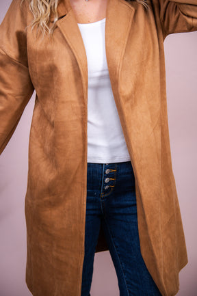 Warmest Winter Wishes Camel Solid Suede Long Jacket - O5101CA