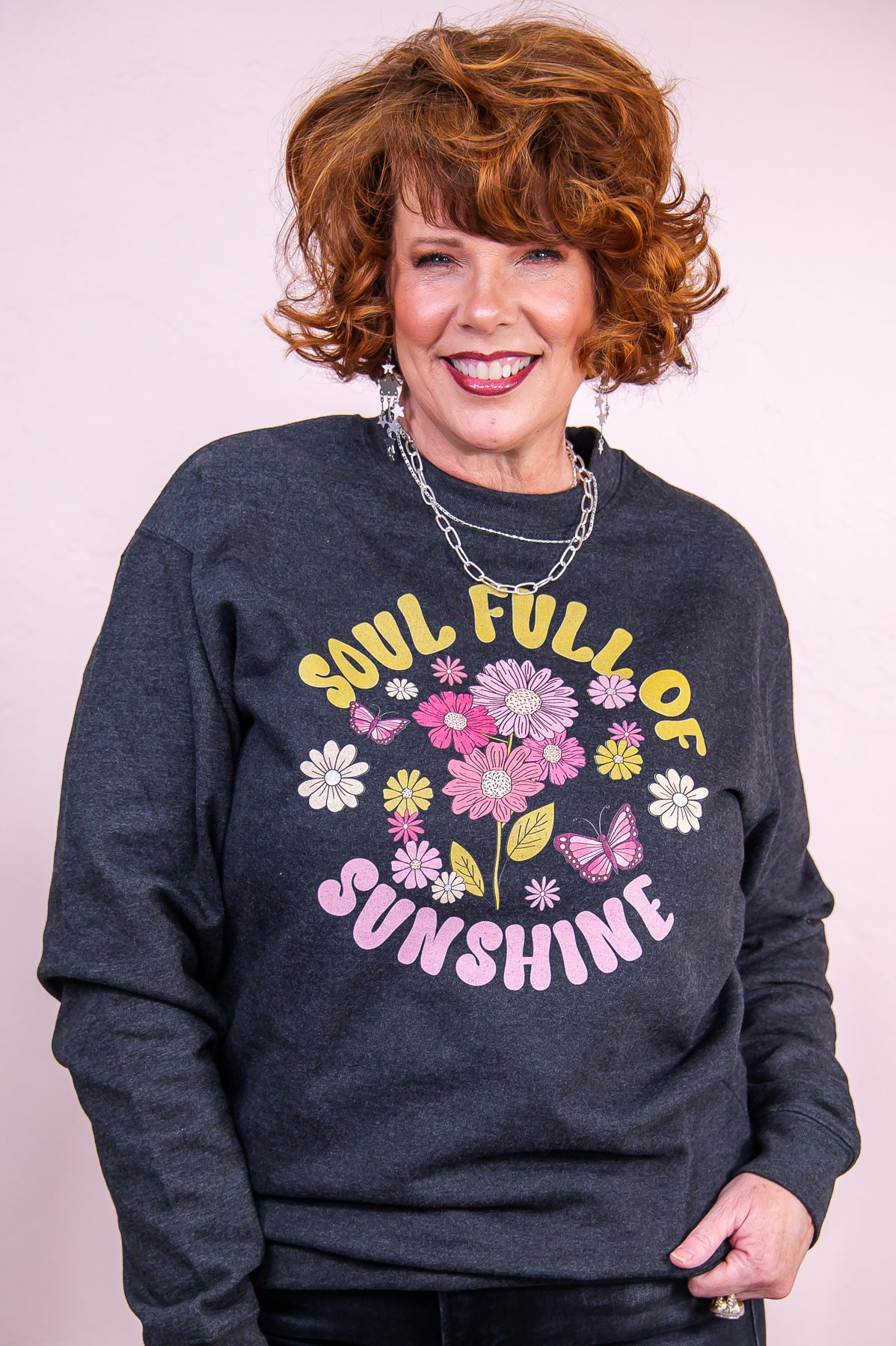 Soul Full Of Sunshine Charcoal Floral Graphic Sweatshirt - A3215CH