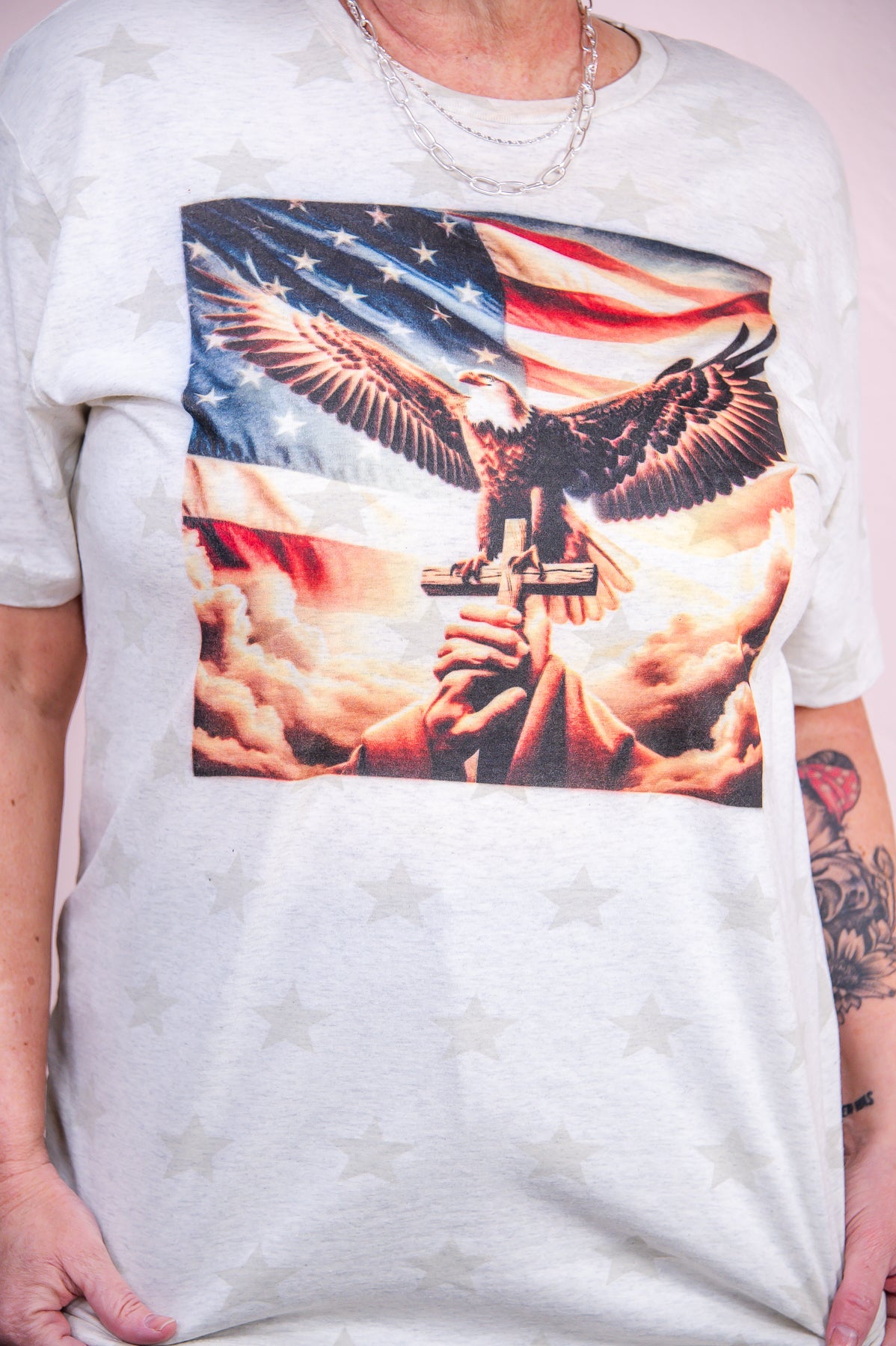 Slow Southern Style Natural Star American Eagle Graphic Tee - A3212NAS