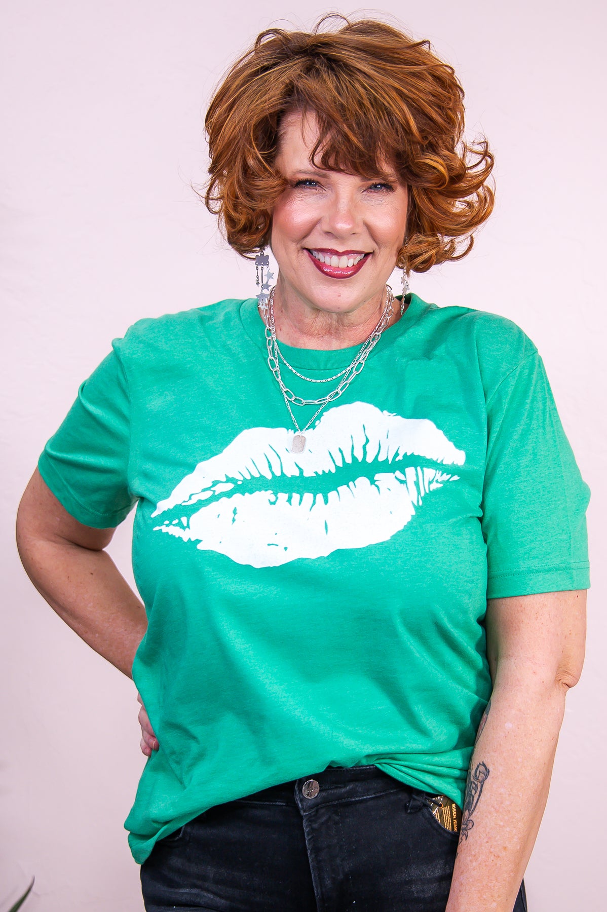 Whispers In The Moonlight Heather Kelly Green Lips Graphic Tee - A3214HKG