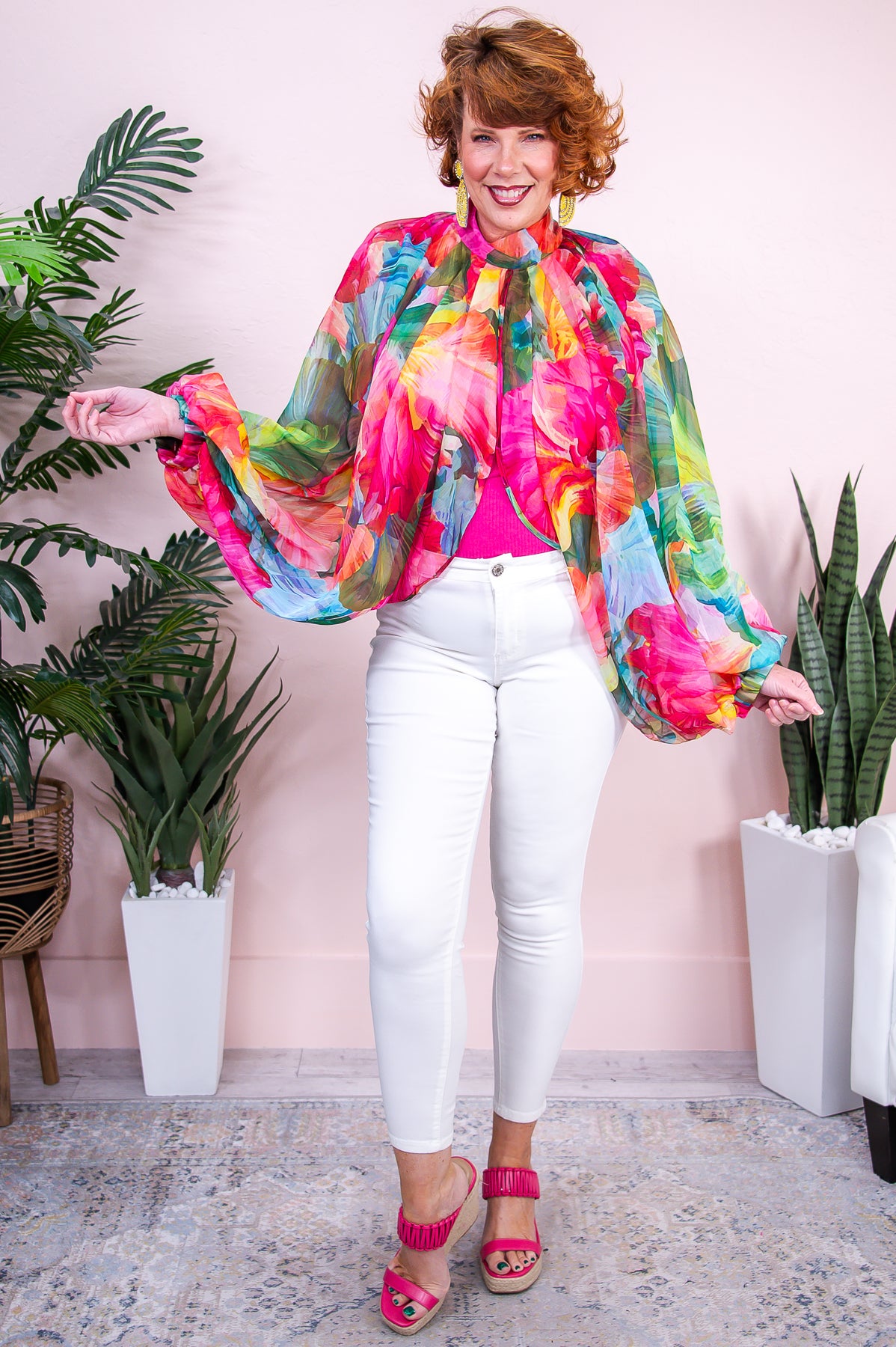 Sunkissed & Stylish Multi Color Floral Sheer Top- T9057MU