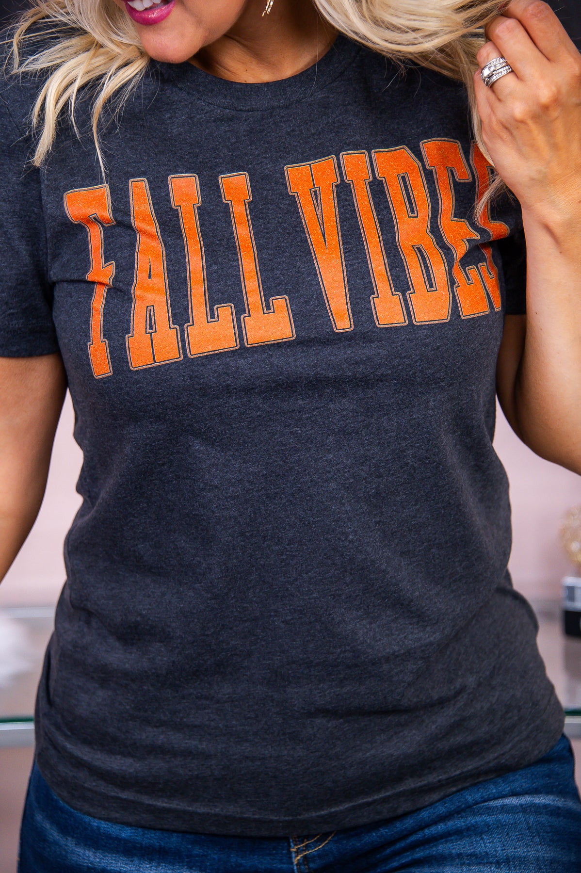 Fall Vibes Dark Heather Gray Graphic Tee - A2901DHG