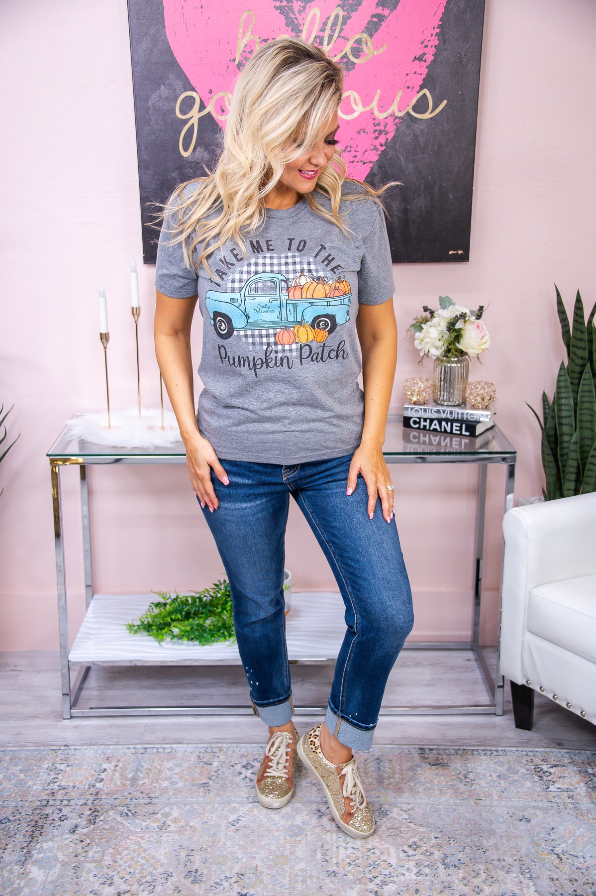 Tee for The Soul Take Me to The Pumpkin Patch Premium Heather Gray Graphic Tee - A2894PHG Small