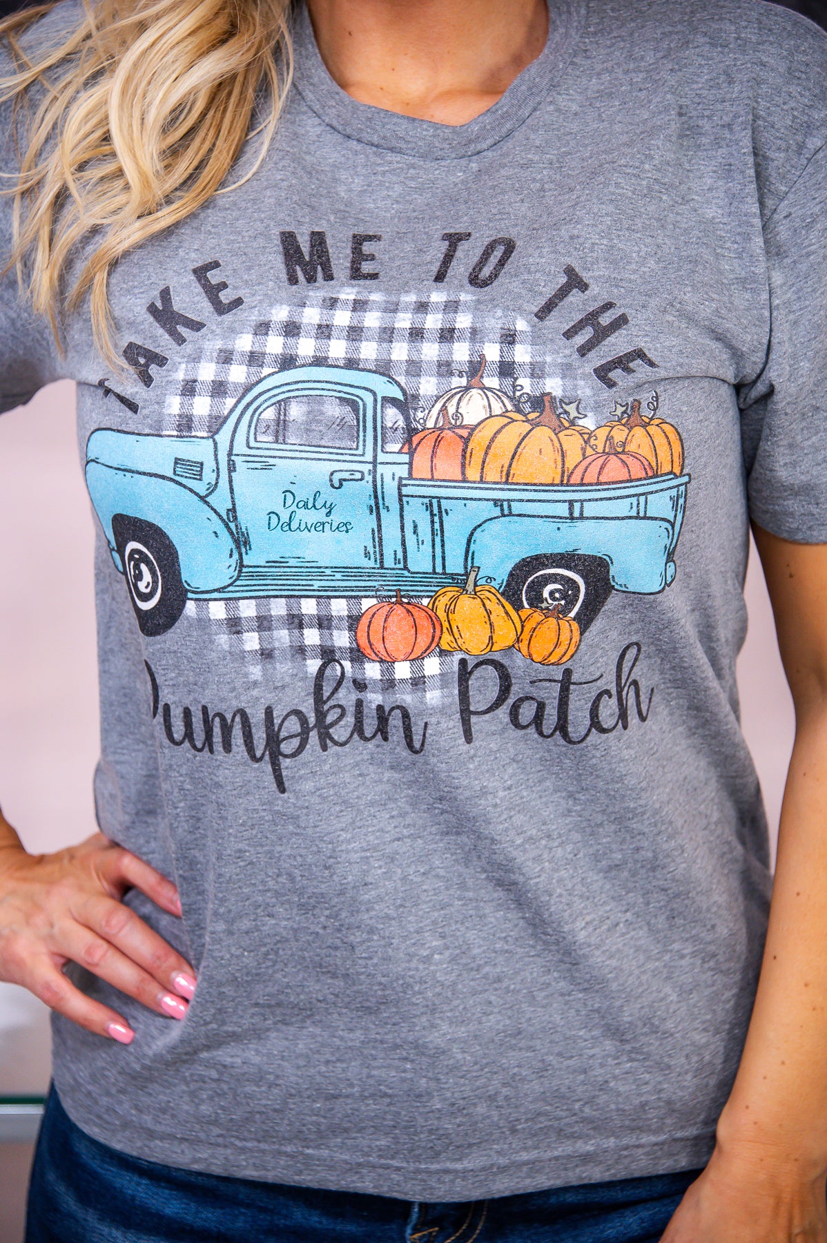 Take Me To The Pumpkin Patch Premium Heather Gray Graphic Tee - A2894PHG